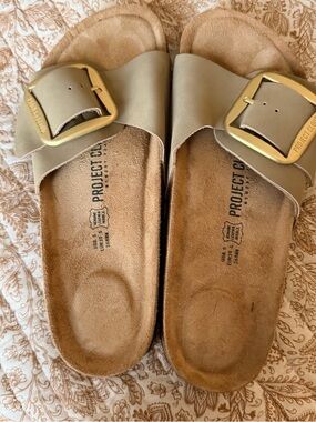 PROJECT Cloud Taupe Big Buckle Slide Sandals